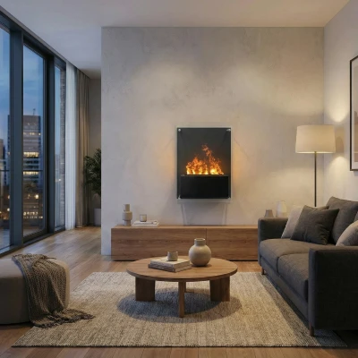 Yosemite schwarzer Wandkamin, elegantes Design und saubere Energie
